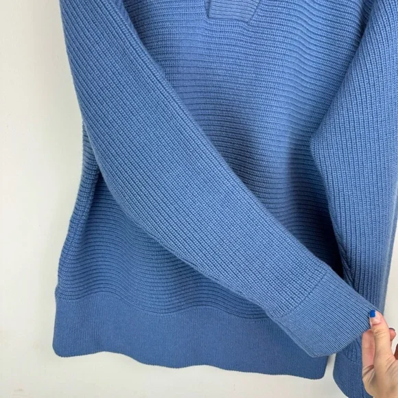 Vtg The Sheepery 100% Virgin Wool Sz 44 Blue Ribbed Knit Button Placket Collar